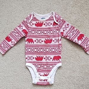 Old Navy Bodysuit Unisex Size 12-18 Months Boys Girls Bears Geometric Red White